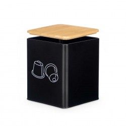 Caixa Cpsulas Caf Metal Tampa Bambu 14X14X16.5cm