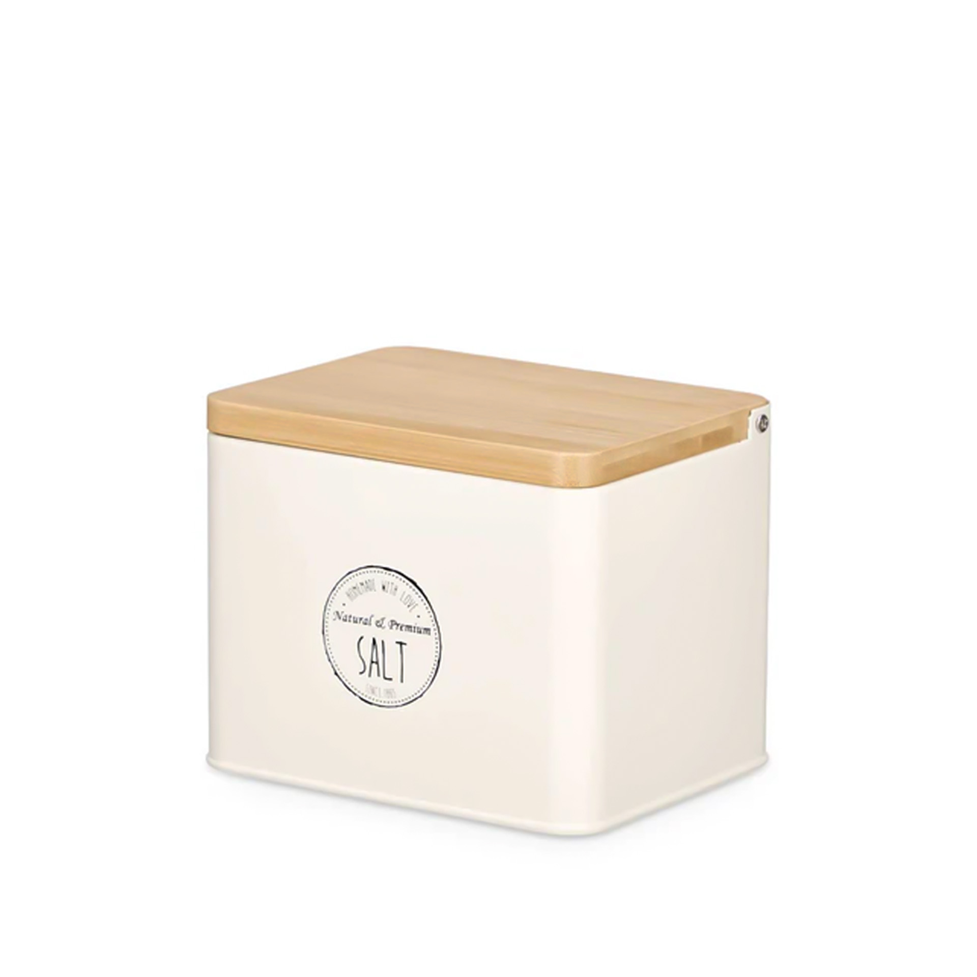 Saleiro Metal Tampa Bambu 14X11X11cm
