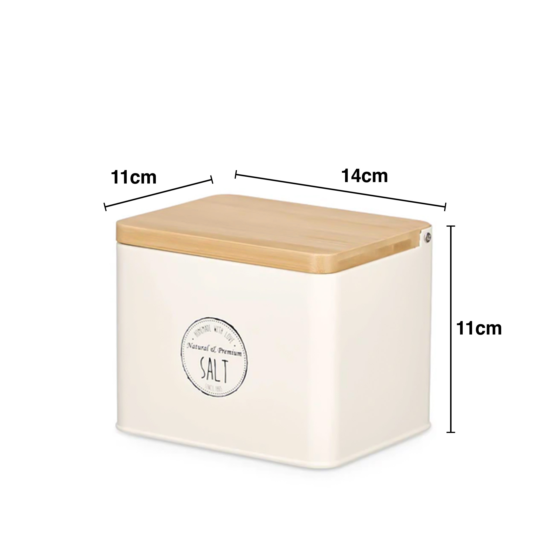 Saleiro Metal Tampa Bambu 14X11X11cm