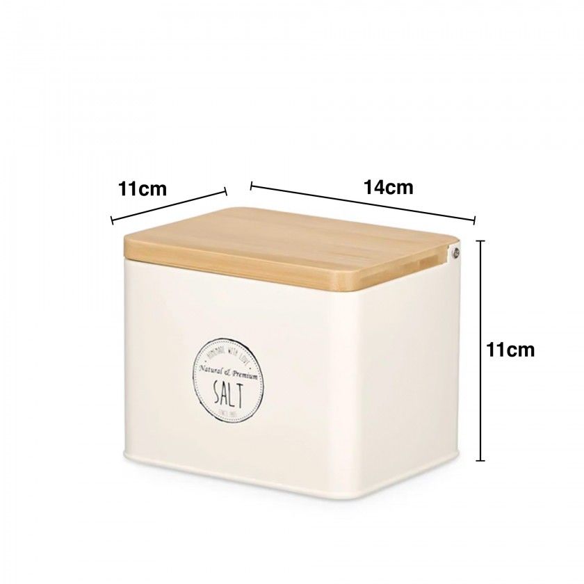 Saleiro Metal Tampa Bambu 14X11X11cm