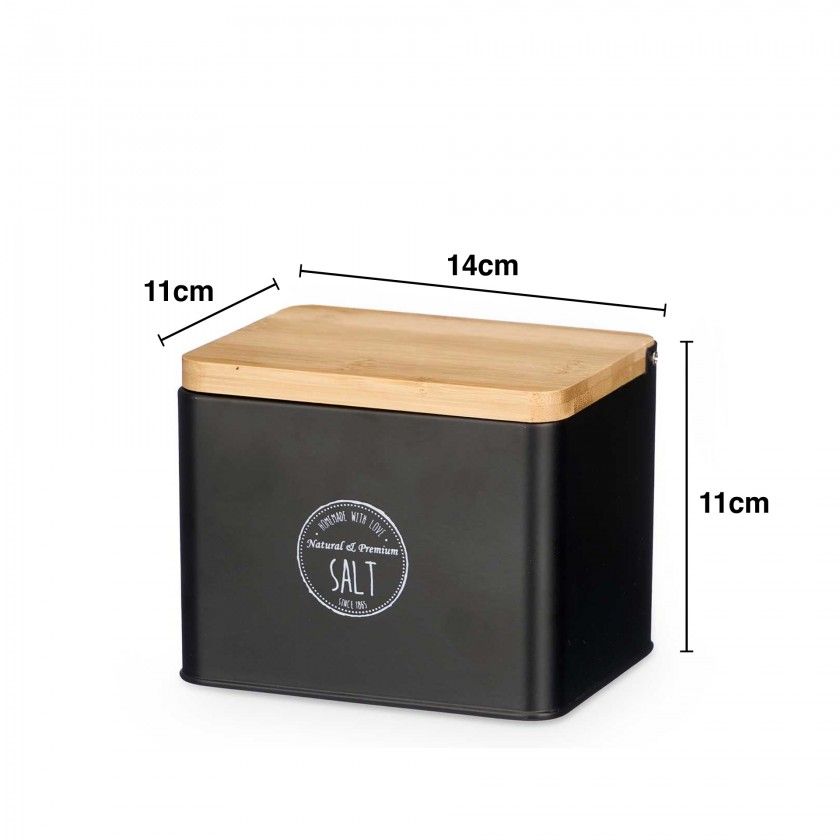 Saleiro Metal Tampa Bambu 14X11X11cm