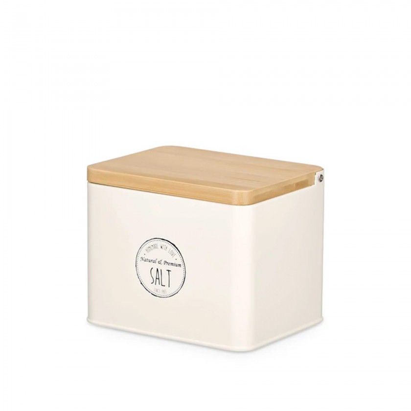 Saleiro Metal Tampa Bambu 14X11X11cm