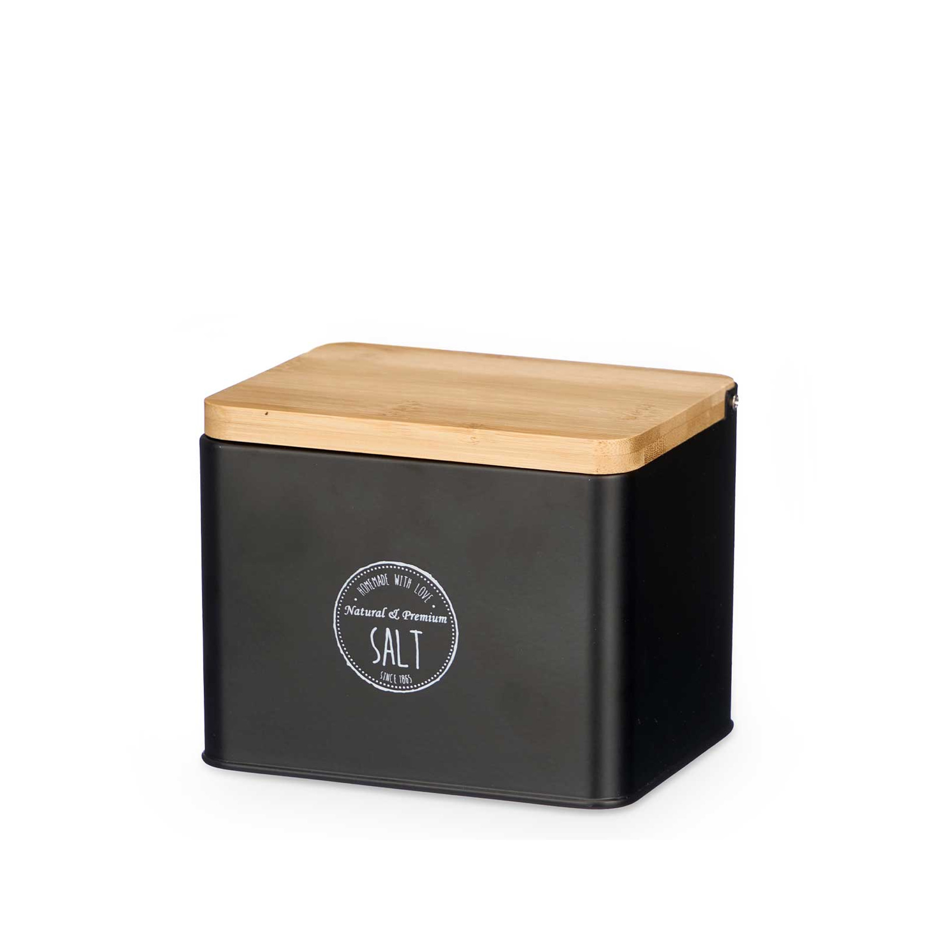 Saleiro Metal Tampa Bambu 14X11X11cm