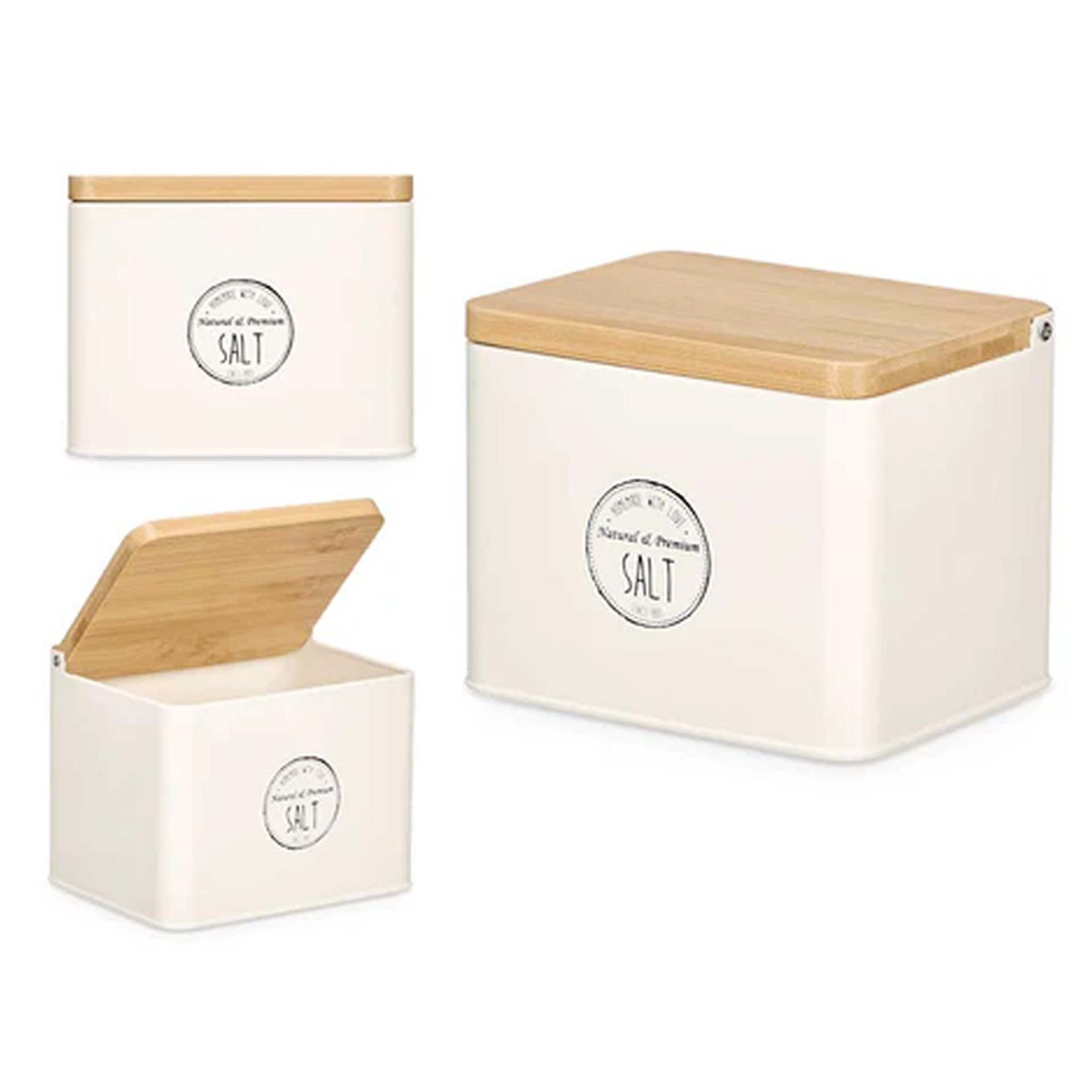 Saleiro Metal Tampa Bambu 14X11X11cm