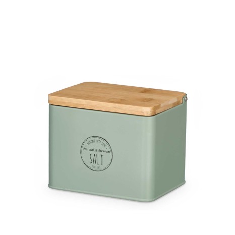 Saleiro Metal Tampa Bambu 14X11X11cm - Image product
