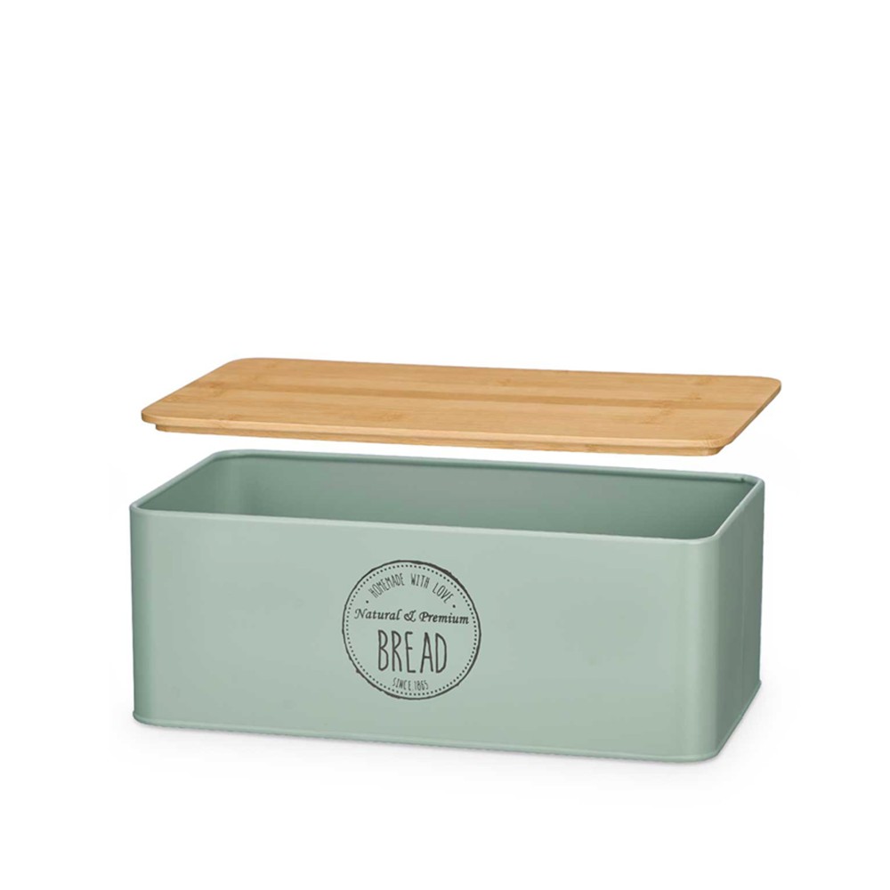 Caixa P�o Metal Tampa Bambu 33X18X12cm