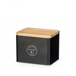 Saleiro Metal Tampa Bambu 14X11X11cm