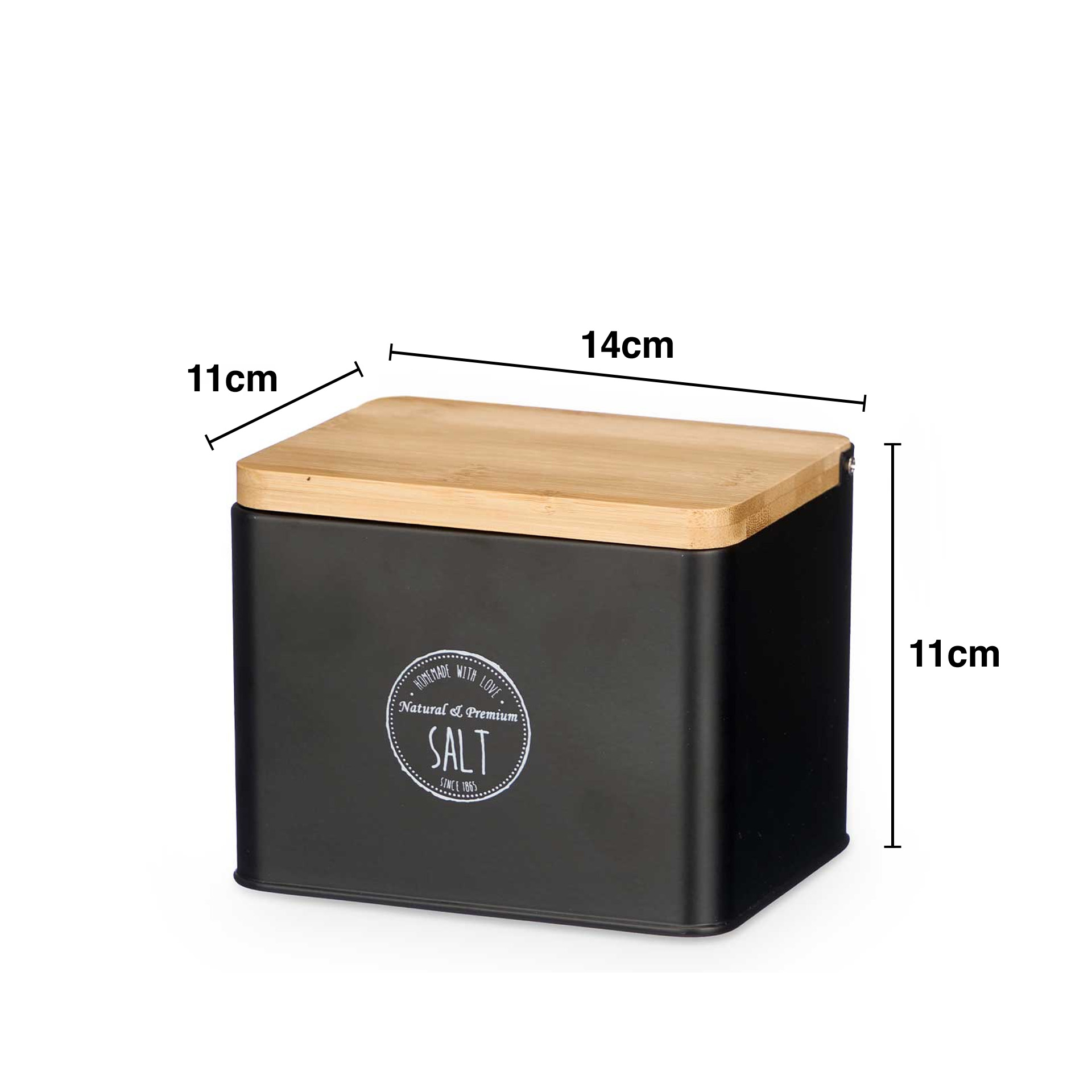 Saleiro Metal Tampa Bambu 14X11X11cm
