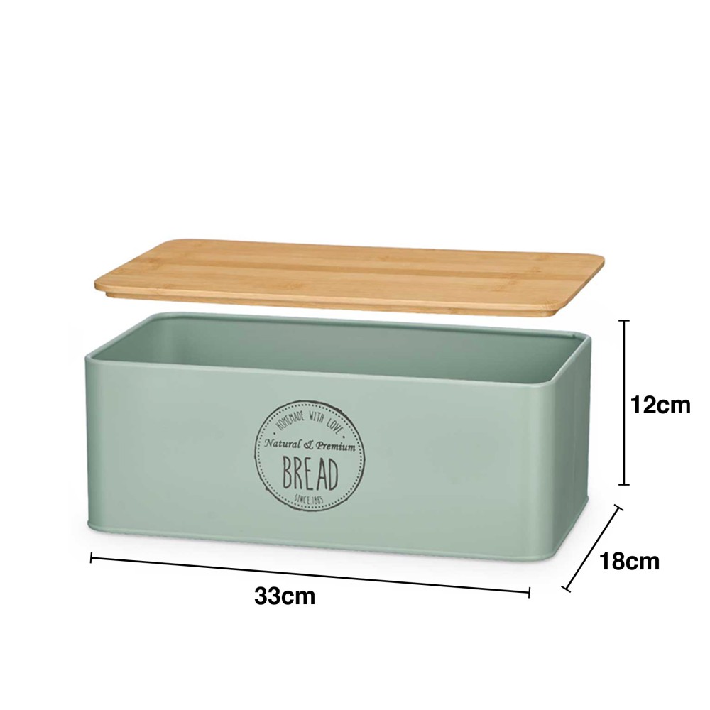 Caixa P�o Metal Tampa Bambu 33X18X12cm