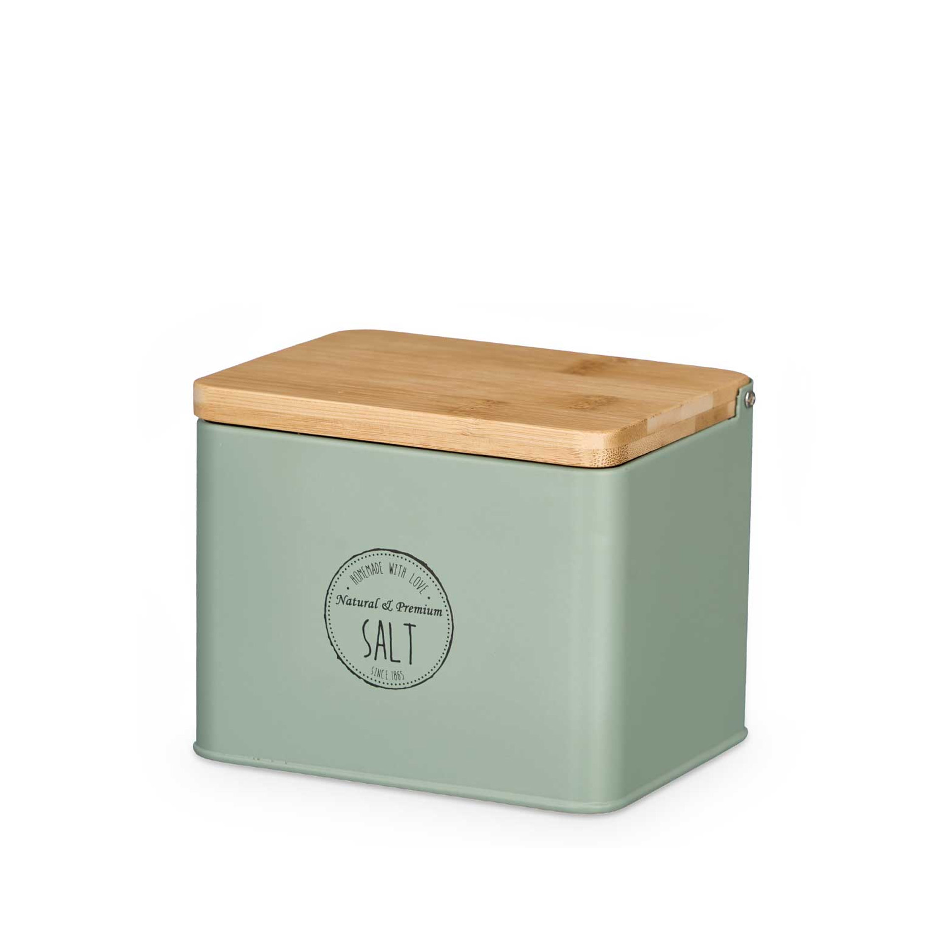 Saleiro Metal Tampa Bambu 14X11X11cm