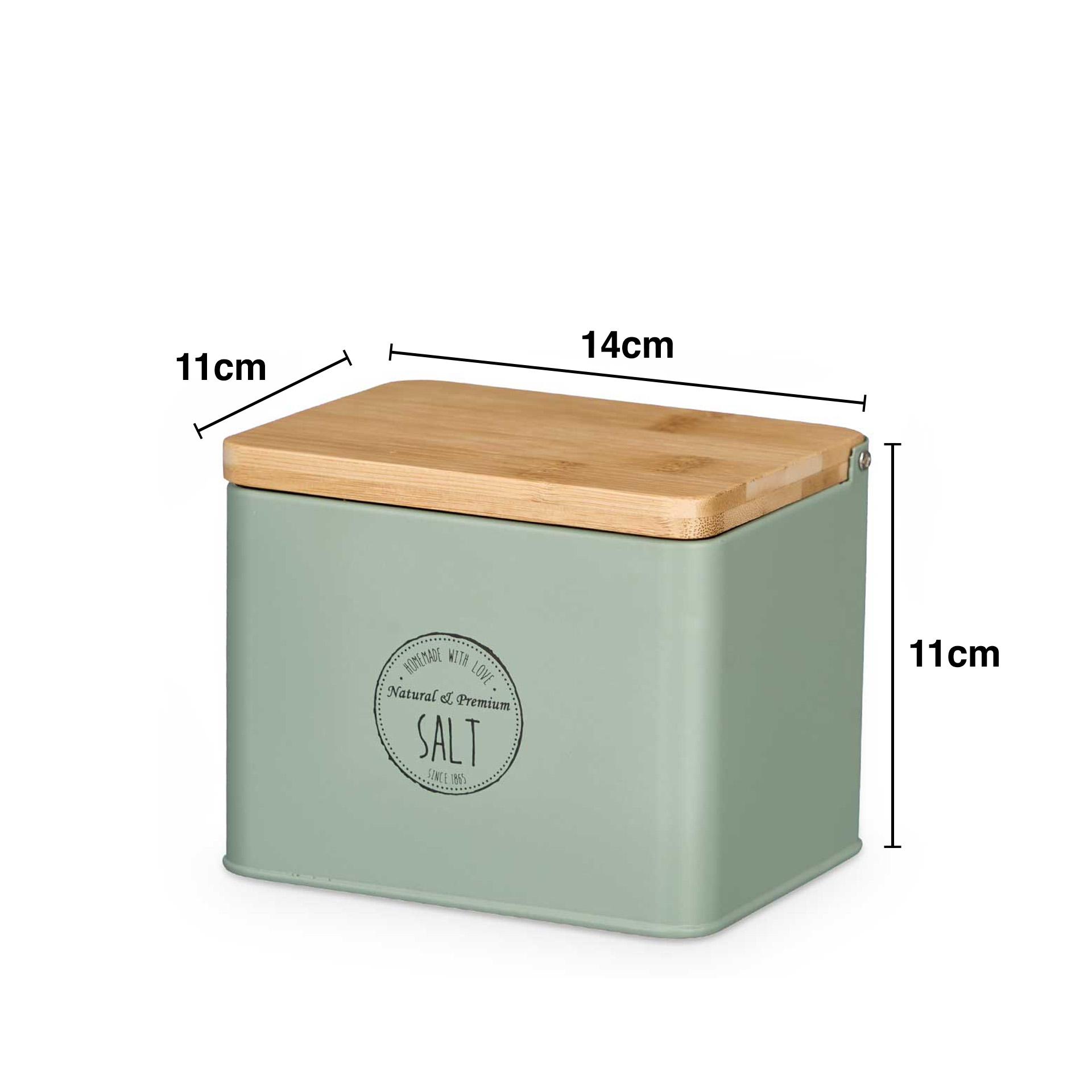 Saleiro Metal Tampa Bambu 14X11X11cm