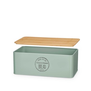 Caixa P�o Metal Tampa Bambu 33X18X12cm