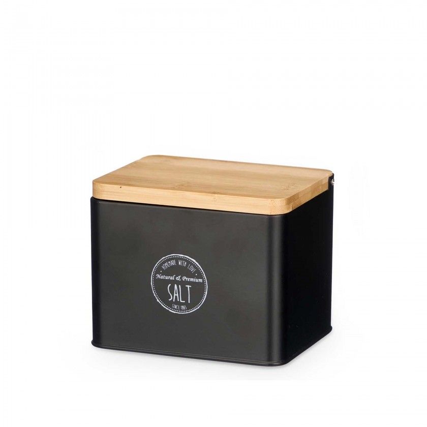 Saleiro Metal Tampa Bambu 14X11X11cm