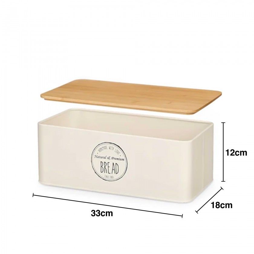 Caixa Pão Metal Tampa Bambu 33X18X12cm Caixa Pão Metal Tampa Bambu 33X18X12cm
