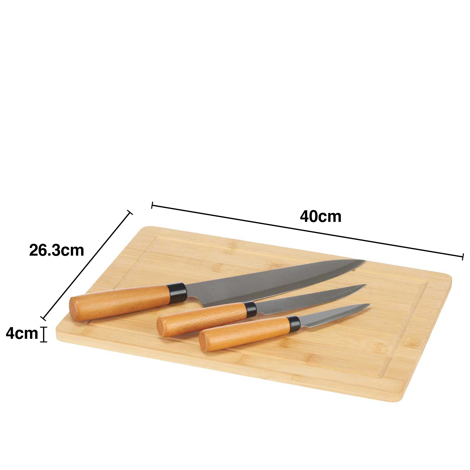 Tábua Queijo Bambu + 3 Facas 40X26.3X4cm