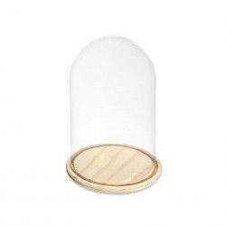 Campnula Decorativa Vidro Base Madeira 20X30cm