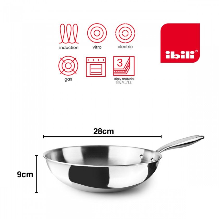 Wok Inox / Alumínio Triply com Cabo 28X9cm Wok Inox / Alumínio Triply com Cabo 28X9cm