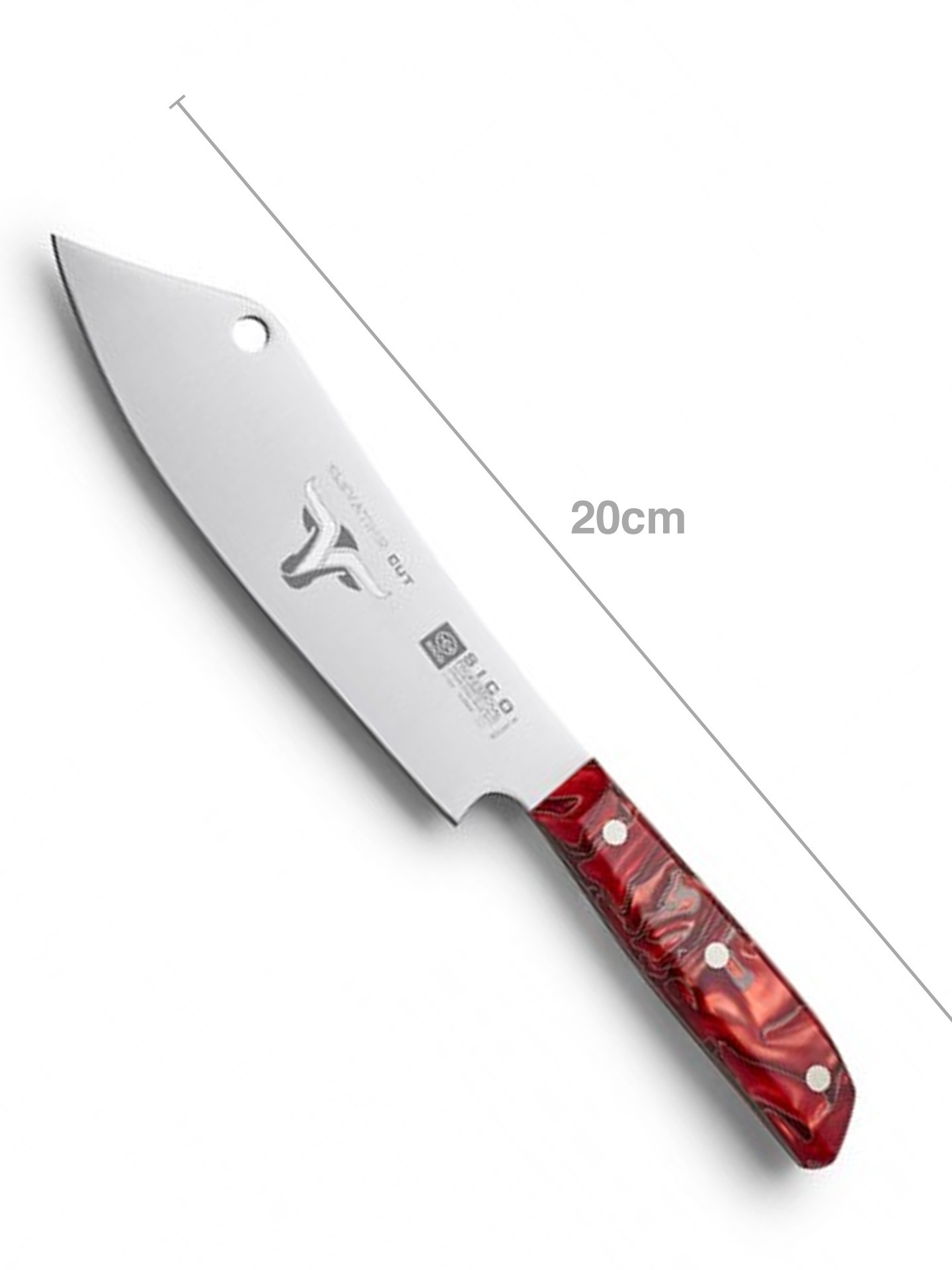 Faca Chefe Cabo Acrílico Sico Efeito Mármore Vermelho 20cm