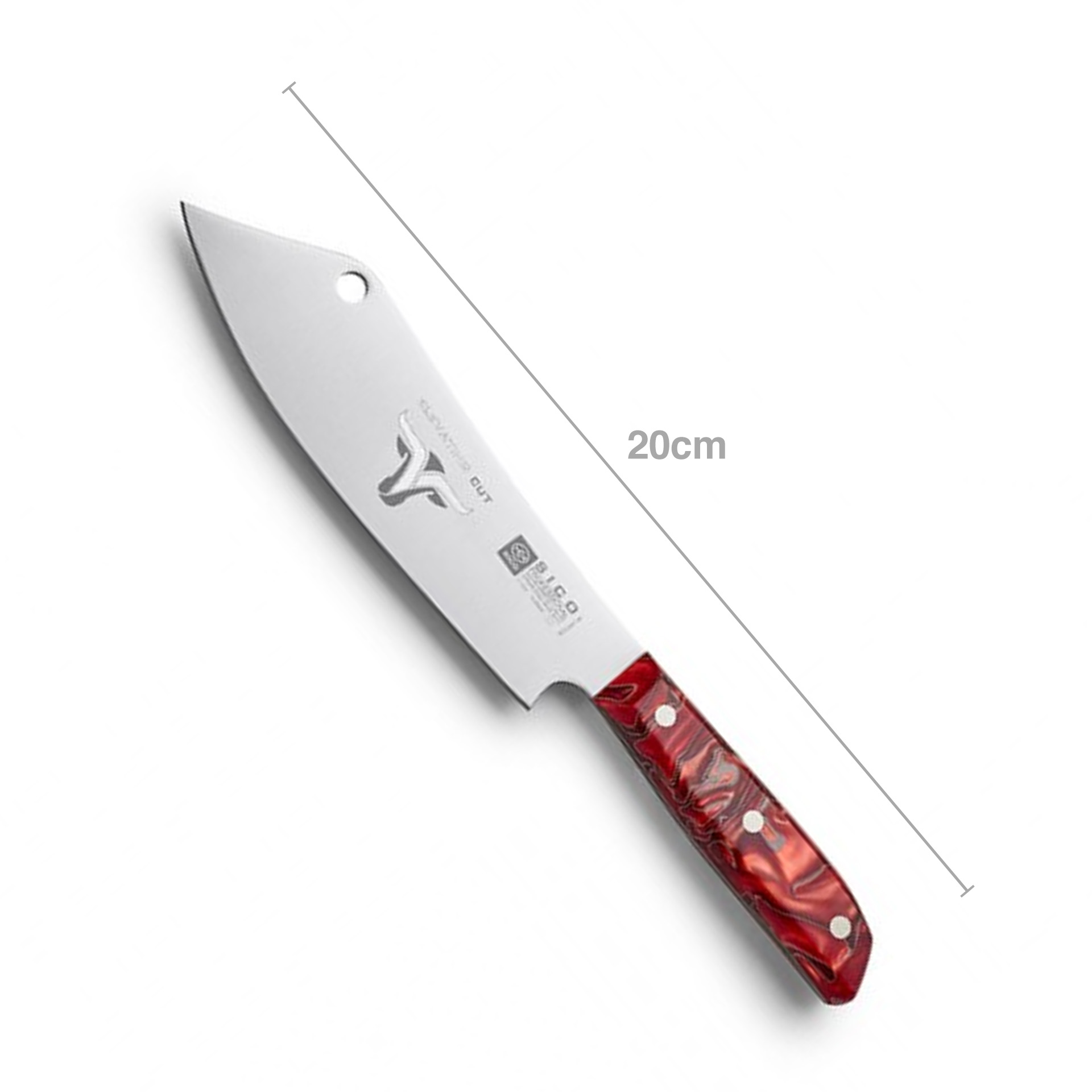 Faca Chefe Cabo Acrílico Sico Efeito Mármore Vermelho 20cm