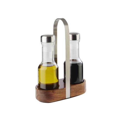 Galheteiro Inox/Vidro com Base Madeira 16X7.5X24.5cm - Image product
