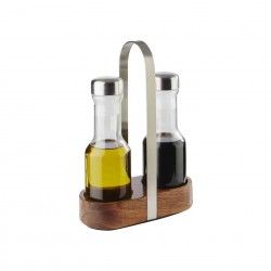 Galheteiro Inox/Vidro com Base Madeira 16X7.5X24.5cm