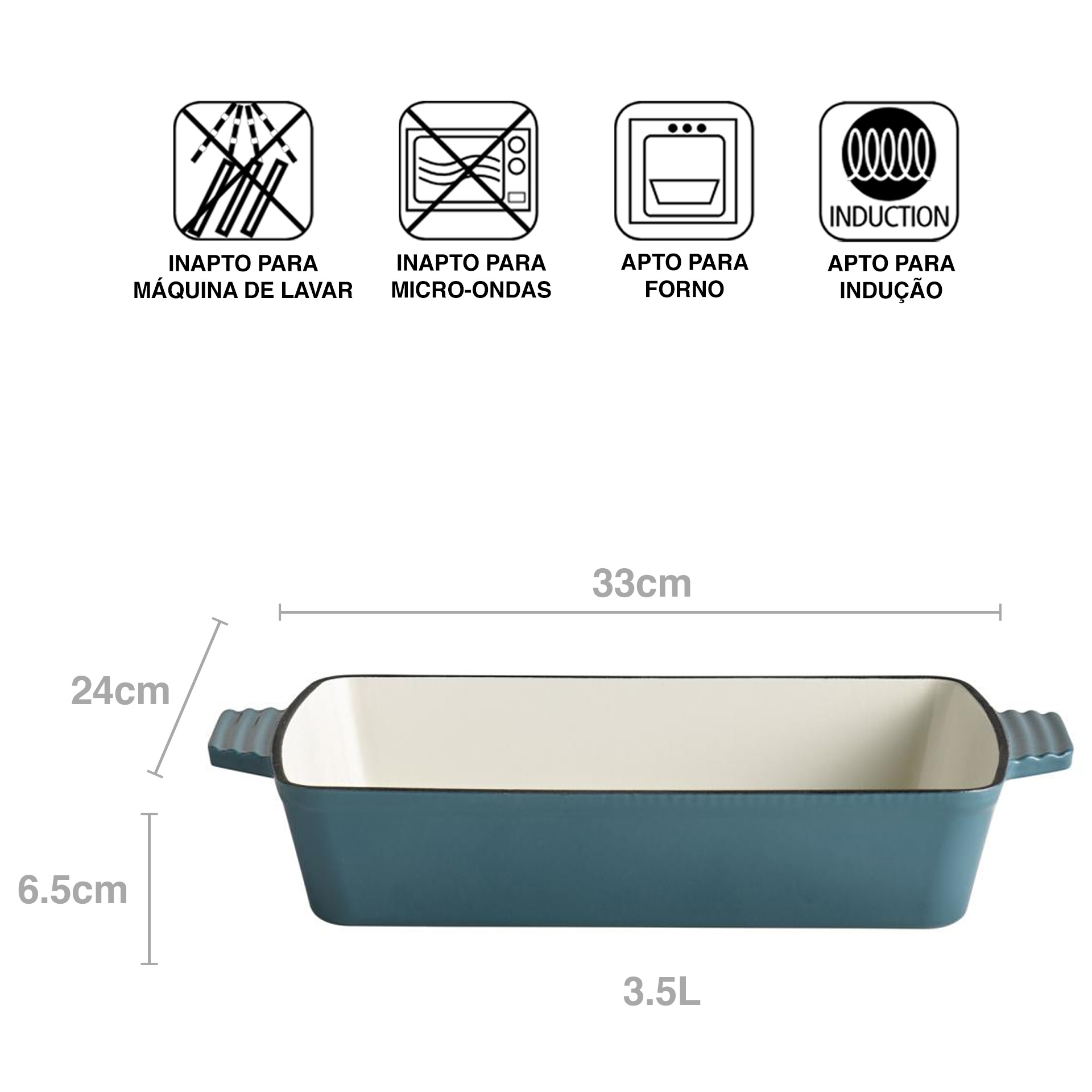 Assadeira Ferro Fundido 5 Stars Azul 3.5L 33X24X6.5cm