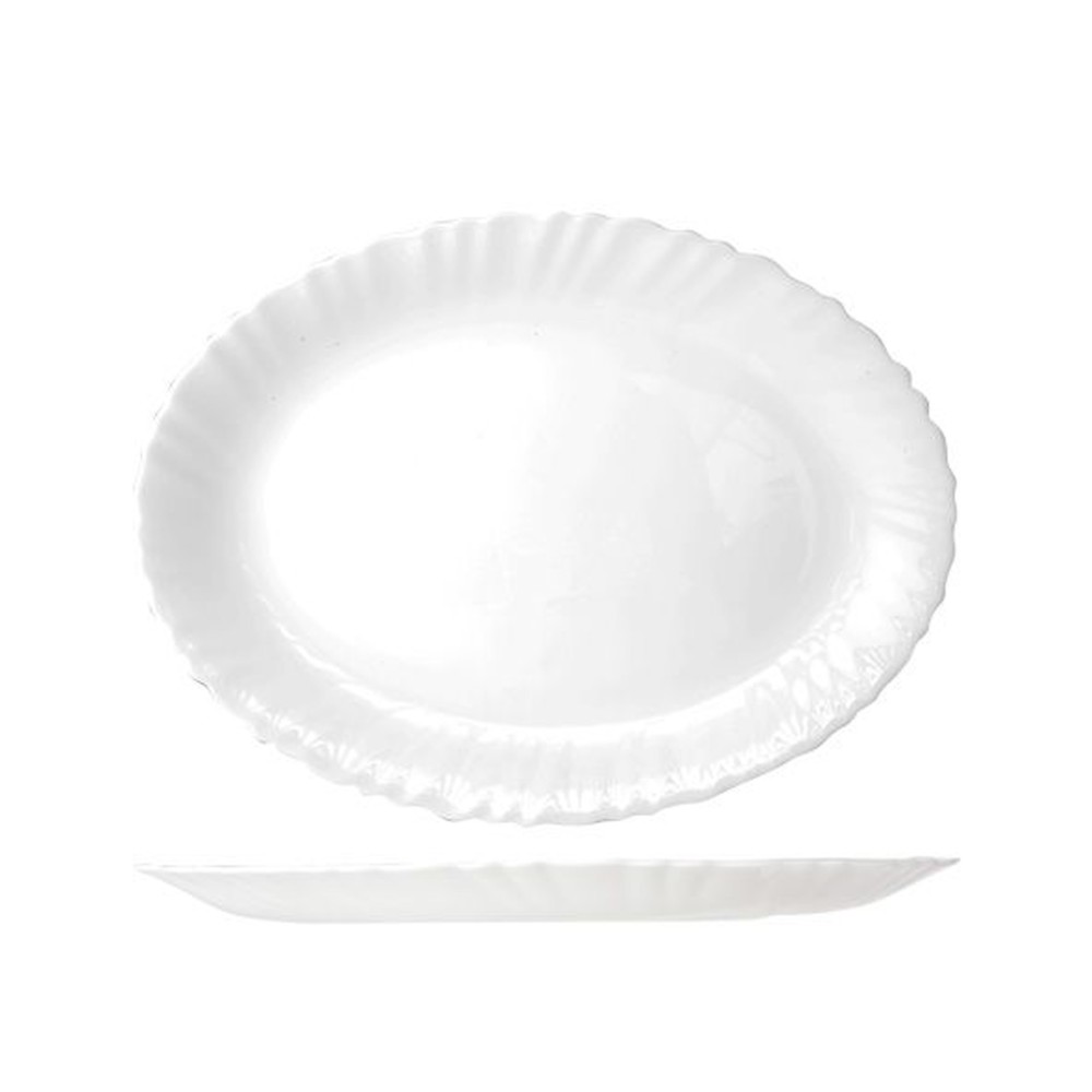 Travessa Vidro Opaco Feston Oval Branco 33X26cm