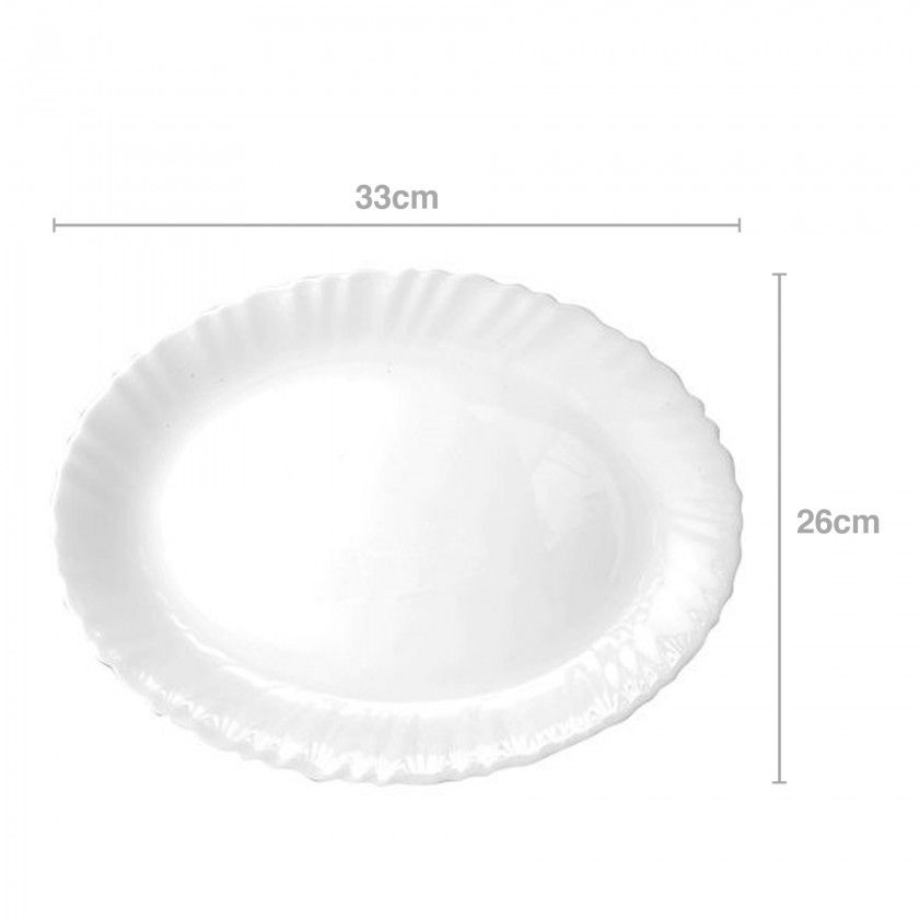 Travessa Vidro Opaco Feston Oval Branco 33X26cm Travessa Vidro Opaco Feston Oval Branco 33X26cm