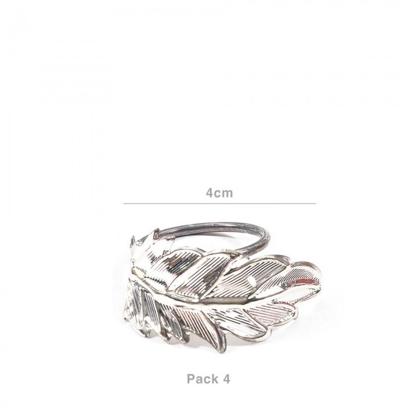 Argolas Guardanapo Folha Prateado 4cm Pack 4