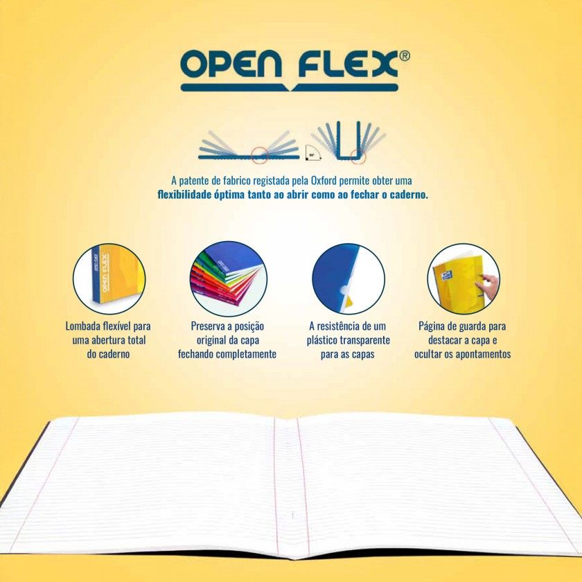 Caderno Agrafado Oxford Openflex A4 48 Folhas Pautado Preto