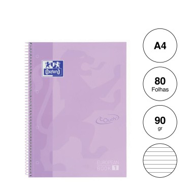 Caderno Espiral Capa Dura Oxford Touch A4 80 Folhas Pautado Pastel