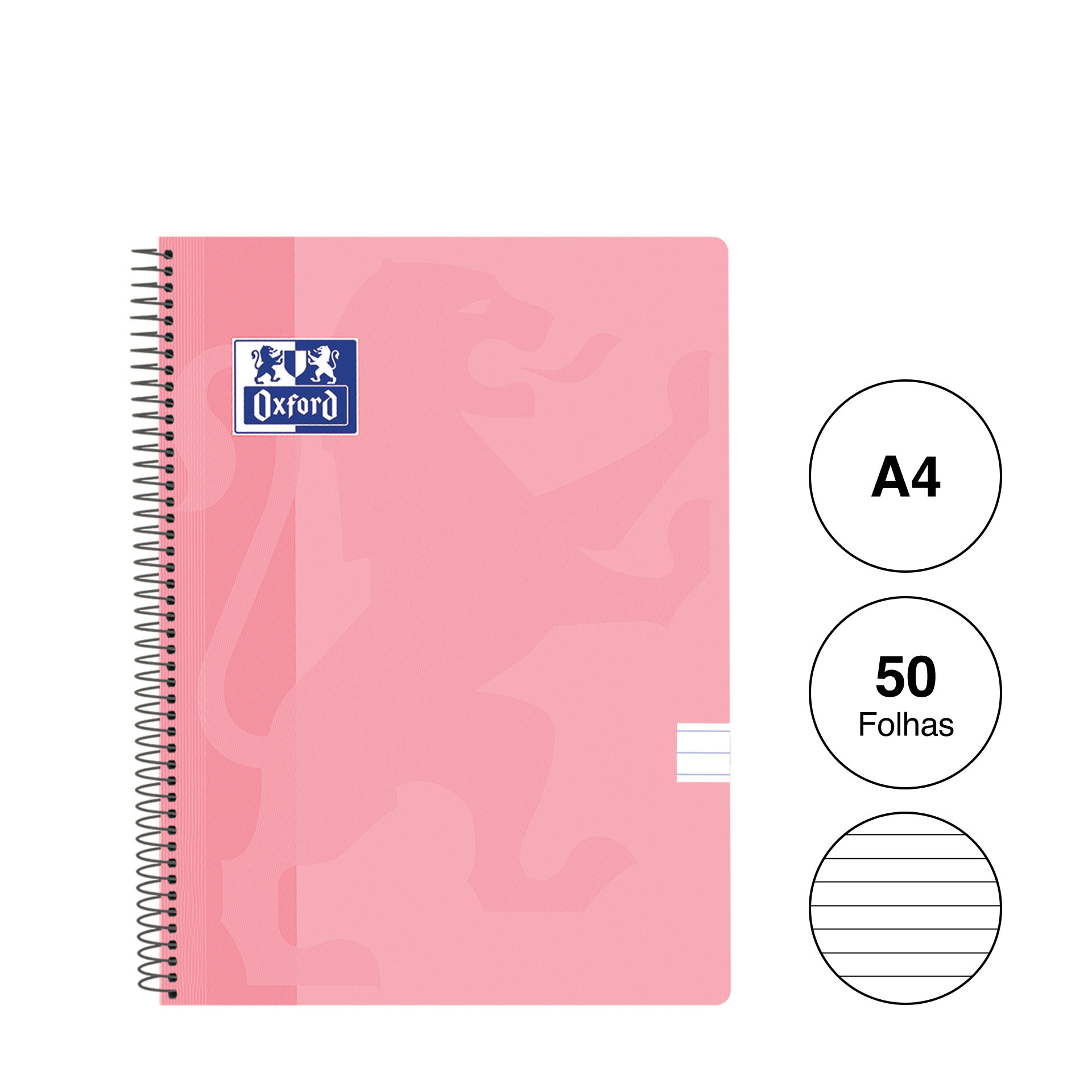 Caderno Espiral Capa Plástico Oxford Espiralflex A4 50 Folhas Pautado Pastel