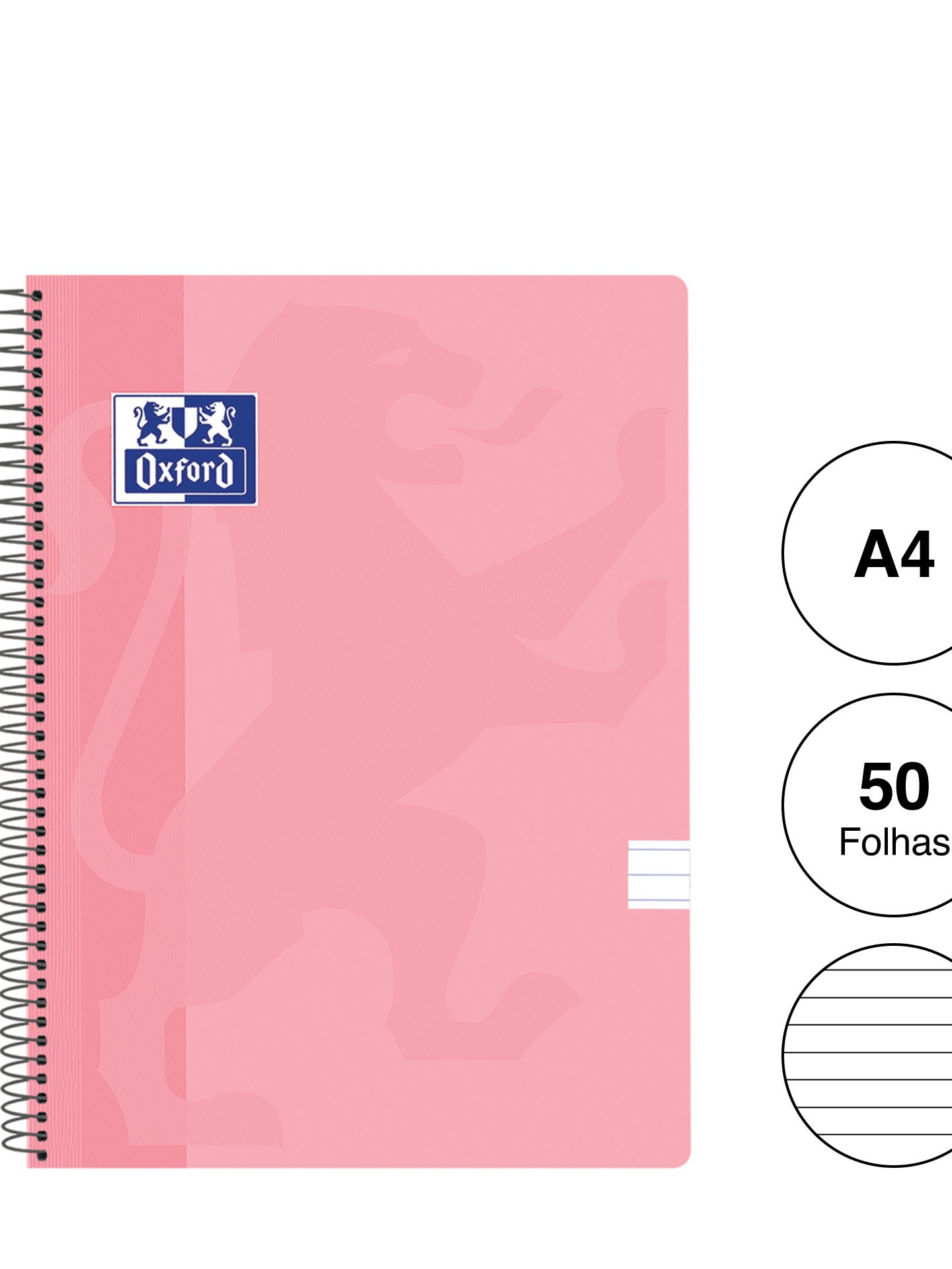 Caderno Espiral Capa Plástico Oxford Espiralflex A4 50 Folhas Pautado Pastel