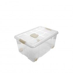 Caixa Arrumos New Box com Fechos e Rodas Incolor / Bege