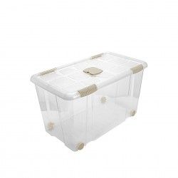 Caixa Arrumos New Box com Fechos e Rodas Incolor / Bege