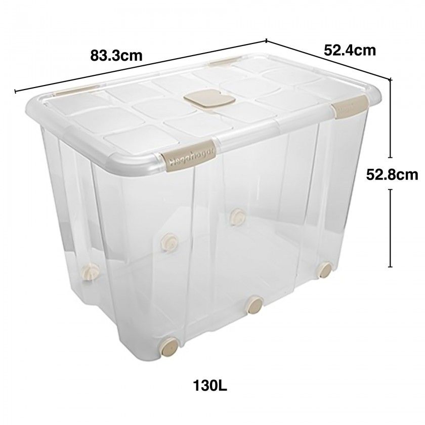 Caixa Arrumos New Box com Fechos e Rodas Incolor / Bege
