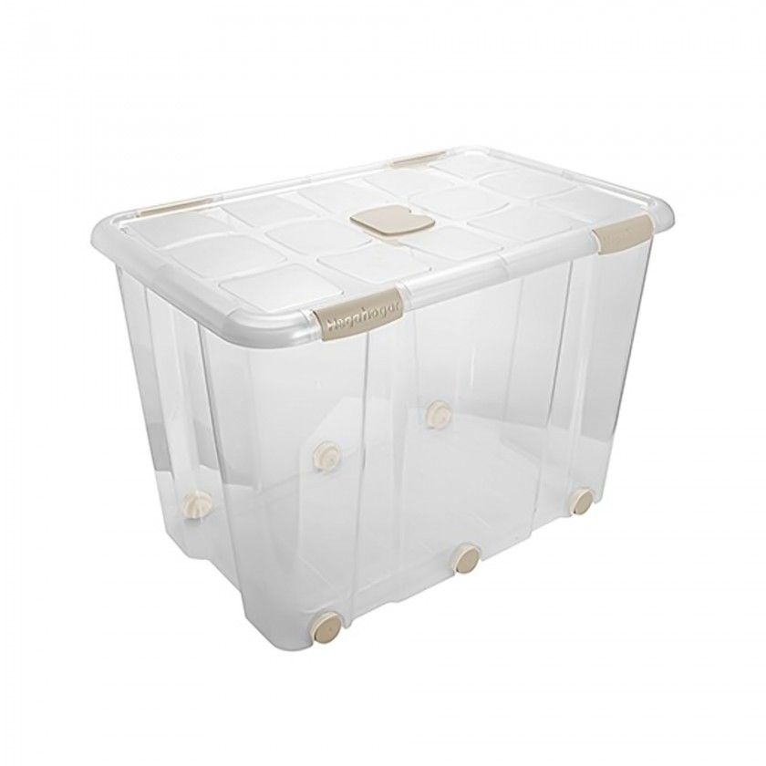 Caixa Arrumos New Box com Fechos e Rodas Incolor / Bege