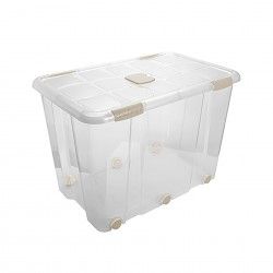Caixa Arrumos New Box com Fechos e Rodas Incolor / Bege