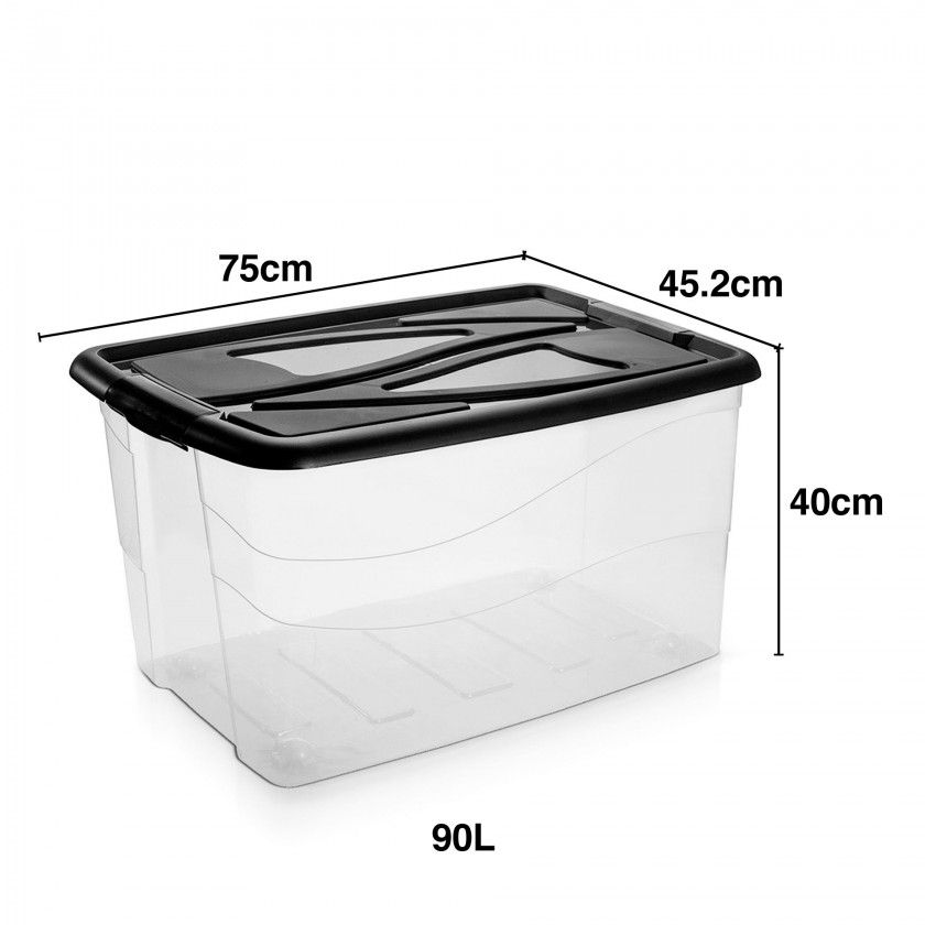 Caixa Arrumos Premium com Fechos e Rodas 90L 75X45.2X40cm