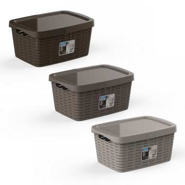 Cesto Multiusos Bamboo com Tampa Sand 35L 54X36X26cm
