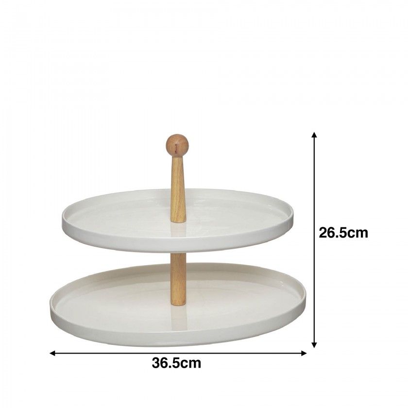 Prato Porcelana 2 N�veis com Pega Madeira 36.5X26.5cm