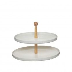 Prato Porcelana 2 Nveis com Pega Madeira 36.5X26.5cm