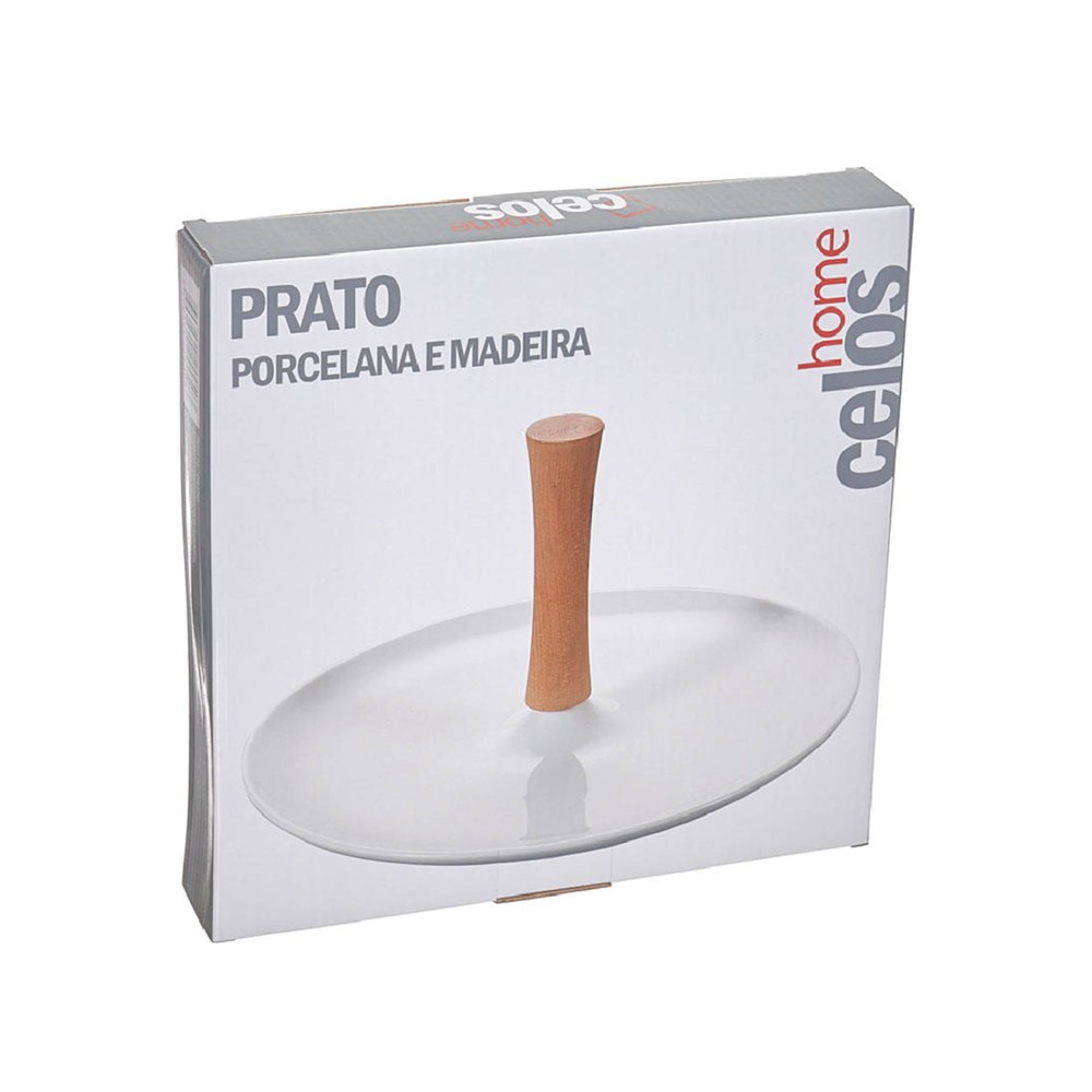 Prato Com Pega Madeira 24.39X24.39X15cm