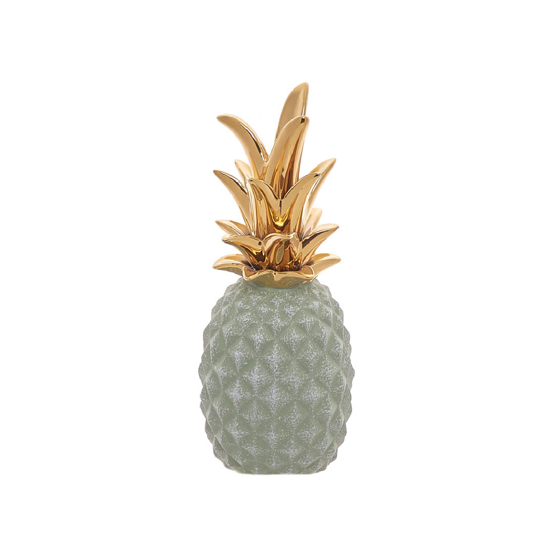 Ananás Cerâmica Branco e Dourado Médio 7.5X7.5X19cm
