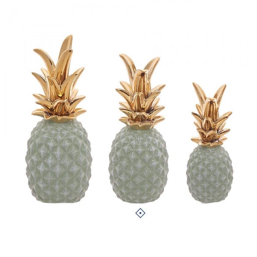 Ananás Cerâmica Branco e Dourado Médio 7.5X7.5X19cm Ananás Cerâmica Branco e Dourado Médio 7.5X7.5X19cm