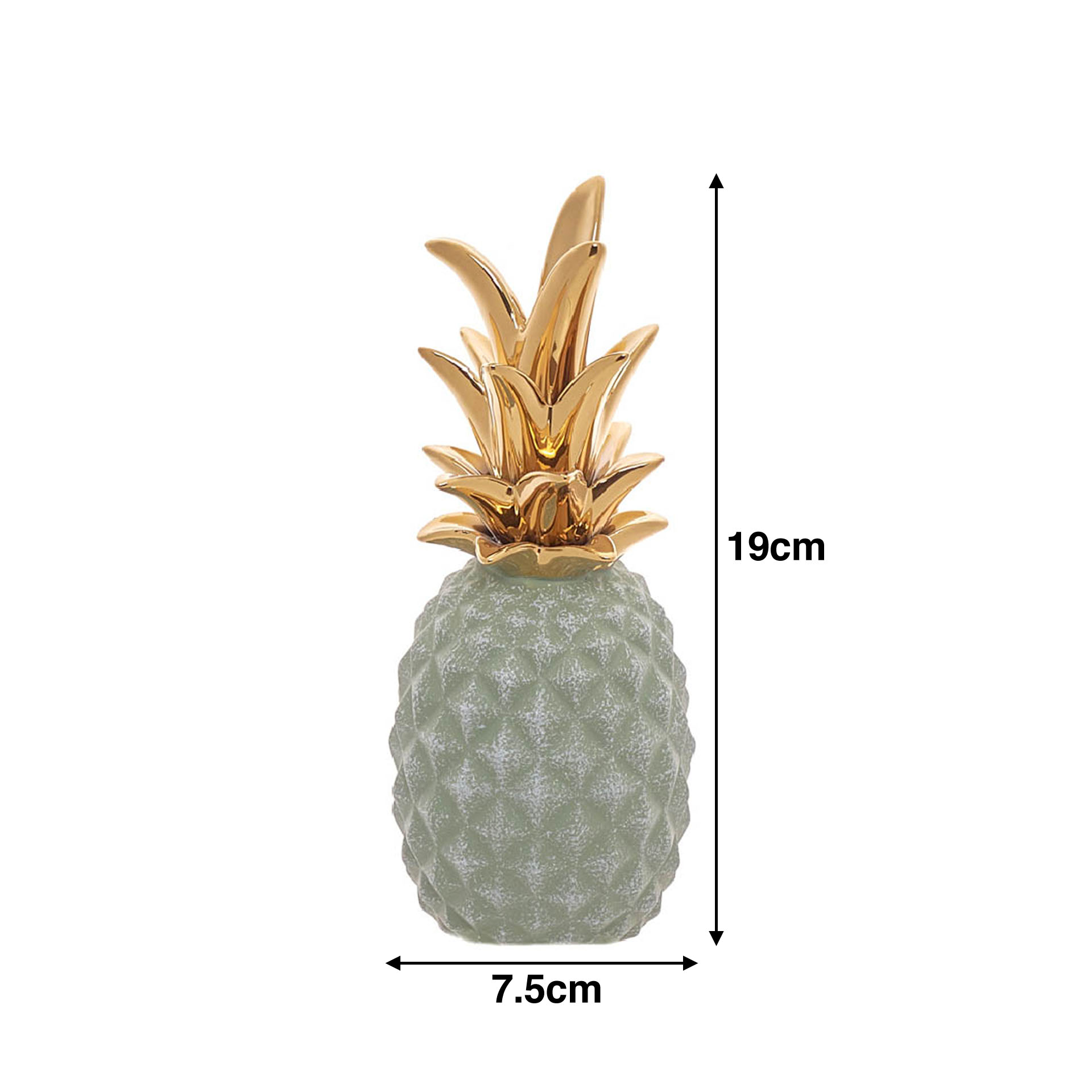 Ananás Cerâmica Branco e Dourado Médio 7.5X7.5X19cm
