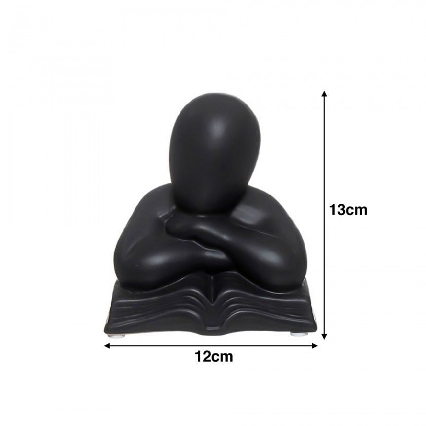 Busto Cermica Mulher Com Livro Preto 12X9X13cm