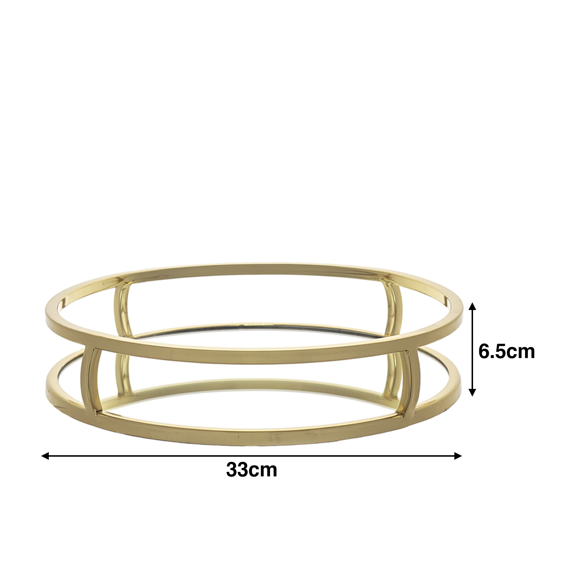 Tabuleiro Inox Espelho Dourado Redondo 33X33X6.5cm