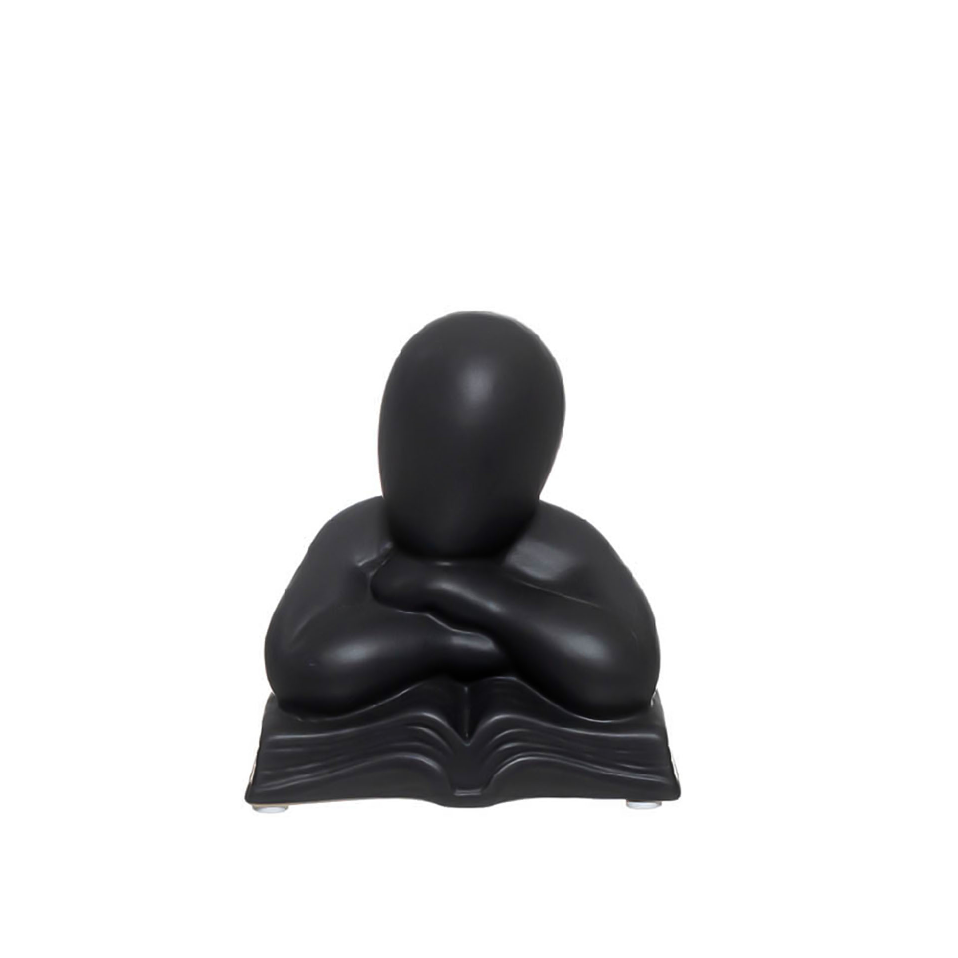 Busto Cerâmica Mulher Com Livro Preto 12X9X13cm
