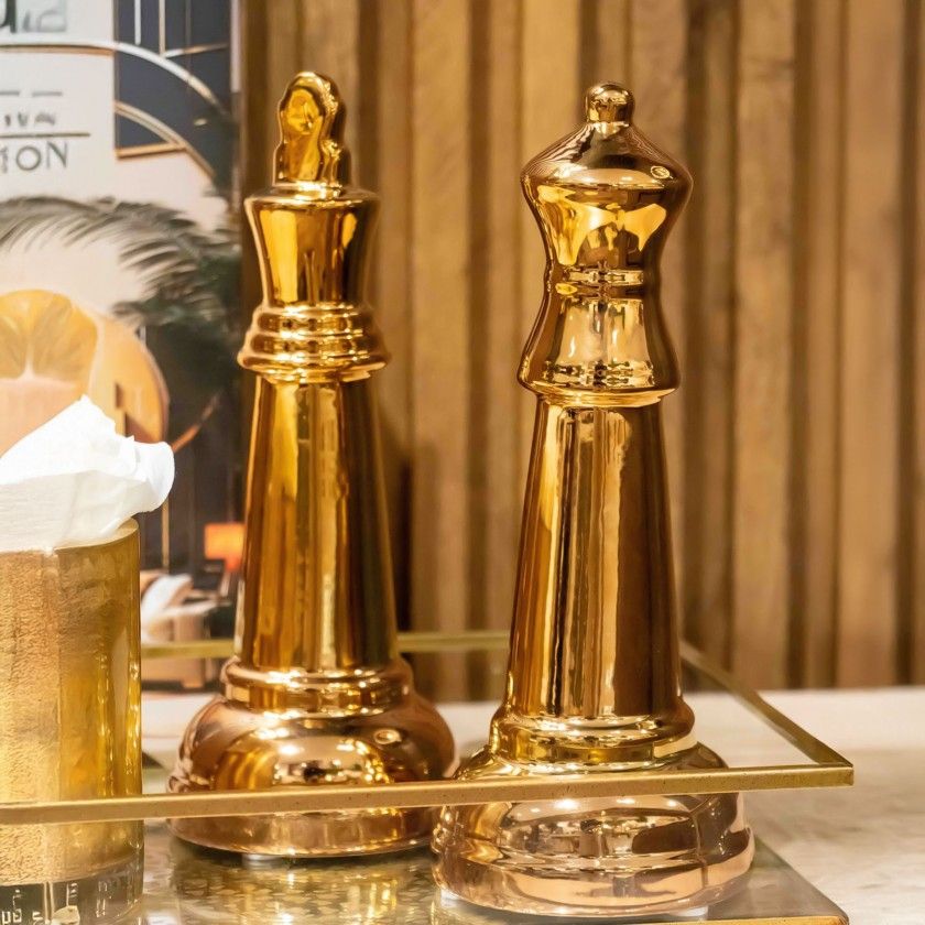 Peça Xadrez Cerâmica Rainha Dourado 9X9X25.5cm Peça Xadrez Cerâmica Rainha Dourado 9X9X25.5cm